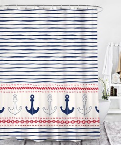 Nautical Themed Shower Curtain | Blue Anchor Boat Ocean Beach Marine Home Bath Decor