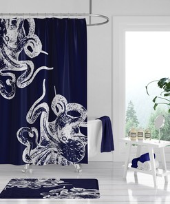 Navy Blue Octopus Disney Shower Curtain for an Underwater Oasis Bathroom