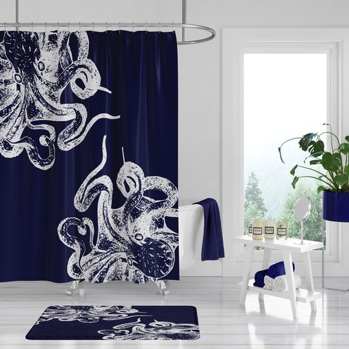 Navy Blue Octopus Disney Shower Curtain for an Underwater Oasis Bathroom