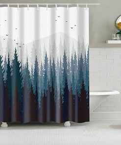 Navy Blue Vintage Pine Trees Forest Shower Curtain