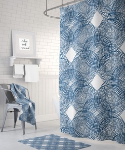 Navy Blue and White Striped Shower Curtain | Nautical Bathroom Decor | Designer Shower Curtains