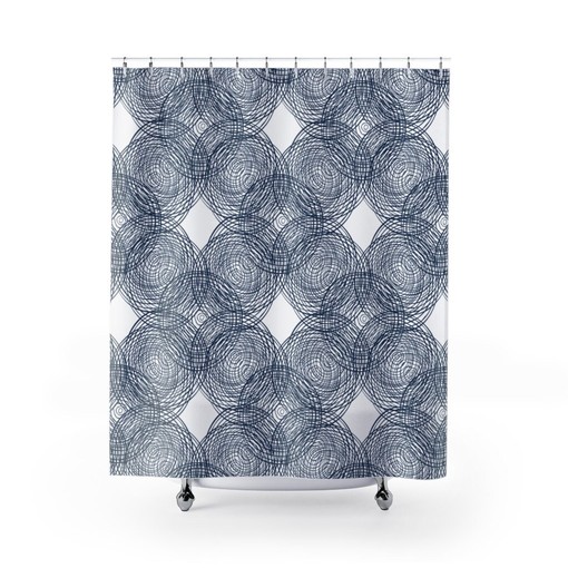 Navy Blue and White Striped Shower Curtain | Nautical Bathroom Decor | Designer Shower Curtains - Image 2