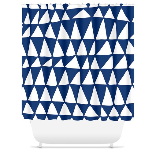 Navy Blue and White Triangle Shower Curtain - Minimalist Abstract Design for Mid Century Modern Bathroom Decor - Image 3