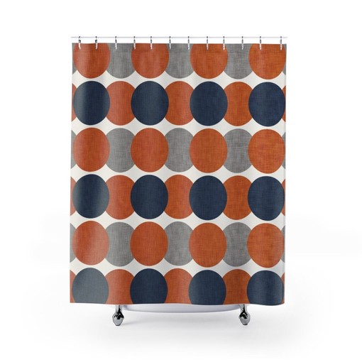 Navy and Gray Retro Shower Curtain for Your Mid Century Modern Bathroom - Image 2