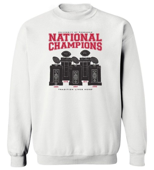 Nebraska Cornhuskers Sweatshirt Hoodie All Sizes NCAA Shirt - 5 National Championship Trophies Nebraska Crew Neck