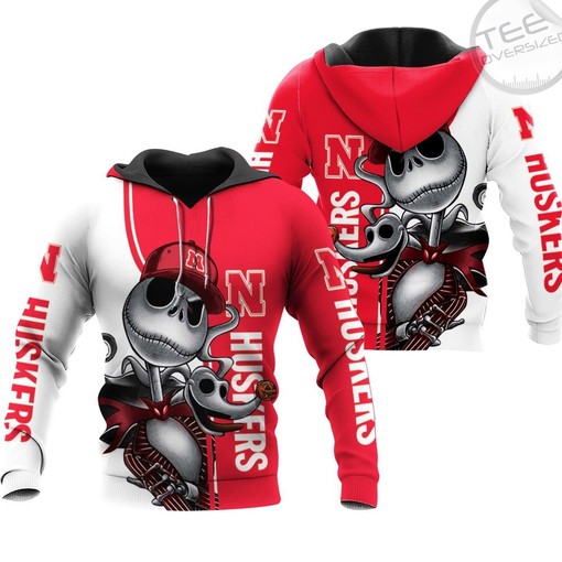 Nebraska Huskers All Over Print 3D Hoodie with Jack Skellington and Zero Graphic