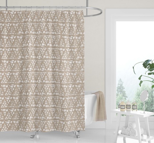 Neutral Gray White Geometric Premium FABRIC SHOWER CURTAIN, Linen Print Minimalist Bath Decor - Image 4