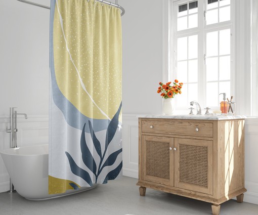 Neutral Tone Abstract Shower Curtain - Mid Century Modern Design for Contemporary Bathroom Decor