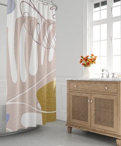 Neutral Tone Scandinavian Abstract Shower Curtain - Mid Century Modern Design for Contemporary Bathroom Decor