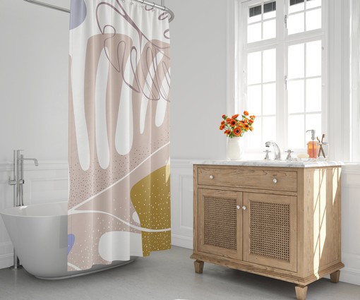 Neutral Tone Scandinavian Abstract Shower Curtain - Mid Century Modern Design for Contemporary Bathroom Decor