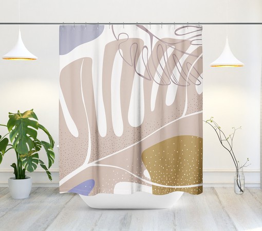 Neutral Tone Scandinavian Abstract Shower Curtain - Mid Century Modern Design for Contemporary Bathroom Decor - Image 3