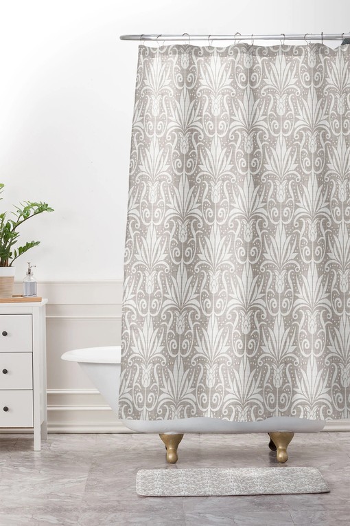 Neutral Traditional Shower Curtain in Beige Color for Classic Bathroom Decor