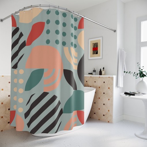 Neutral Tropical Leaves Shower Curtain | Unique Print | Luxury Bathroom Shower Curtains