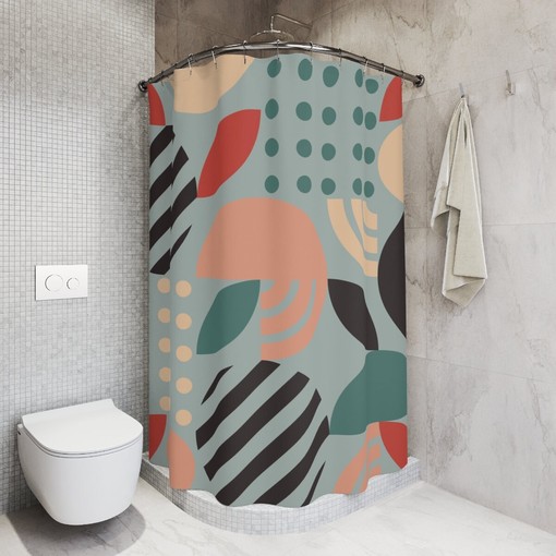 Neutral Tropical Leaves Shower Curtain | Unique Print | Luxury Bathroom Shower Curtains - Image 2
