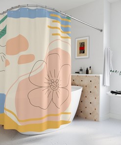 Neutral Warm Earth Tones Contemporary Abstract Art Shower Curtain, Lakehouse Leaves Design in Customizable Sizes