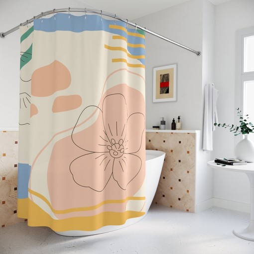 Neutral Warm Earth Tones Contemporary Abstract Art Shower Curtain, Lakehouse Leaves Design in Customizable Sizes