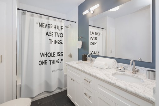 Never Half Something Inspirational Print Shower Curtain - Motivational Message for Your Bath - Image 2