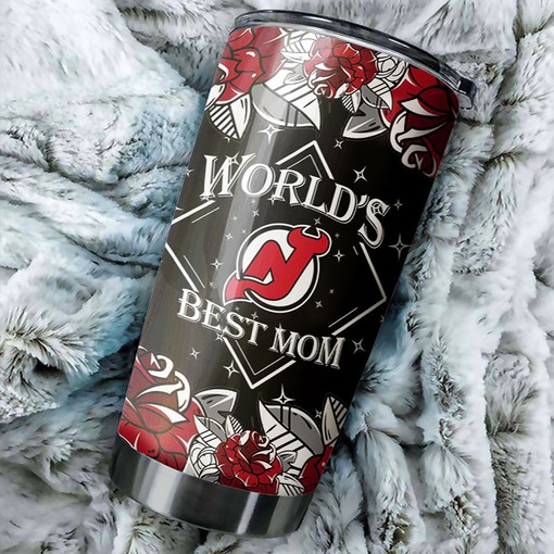 New Jersey Devils NHL Tumbler - World's Best Mom Tumbler with Beautiful Flower Design for Hockey Moms - G Fanatics