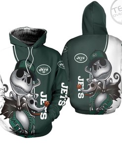 New York Jets All Over Print 3D Hoodie with Jack Skellington and Zero Custom