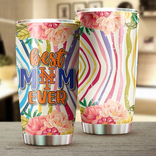 New York Mets Best Mom Ever Flower Edition MLB Tumbler - Personalized Design - Image 2