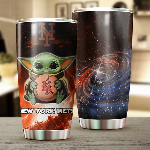 New York Mets MLB Tumbler with Baby Yoda Personalization and Custom MLB Logo - Image 2