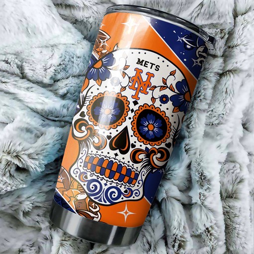 New York Mets Skull Graphics Personalized Tumbler - Sports Tumbler 20oz - Image 2