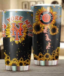 New York Mets Sunflower Design Personalized Tumbler - MLB Coffee Tumbler
