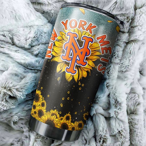 New York Mets Sunflower Design Personalized Tumbler - MLB Coffee Tumbler - Image 2
