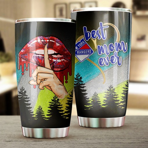 New York Rangers NHL Tumbler with Flower Design - Best Mom Ever Personalized Drink Container