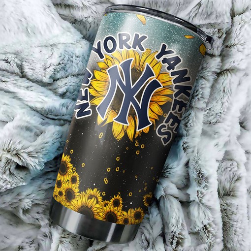New York Yankees Beautiful Flower Sunflower MLB Tumbler with Logo for Any Fan - Image 2