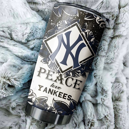 New York Yankees MLB Tumbler - "Peace, Love, and Baseball" Design with Custom MLB Logo