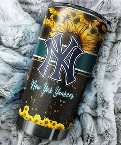 New York Yankees MLB Tumbler with Beautiful Sunflower and MLB Logo - Ideal Gift for Yankees Fans