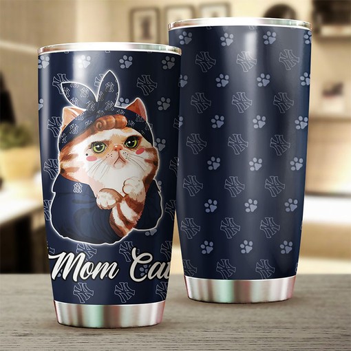 New York Yankees MLB Tumbler with Cat Mom Personalization - Perfect Tumbler for Yankees and Cat Lovers - Image 2