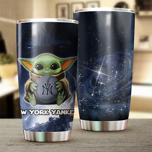 New York Yankees MLB Tumbler with Cute Baby Yoda Design and Iconic MLB Logo - Image 2