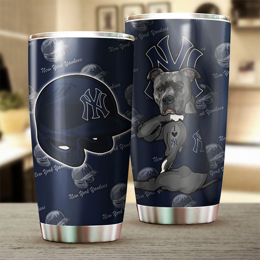New York Yankees MLB Tumbler with Funny Dog Quote and Flower Design for Animal Lovers and MLB Logo