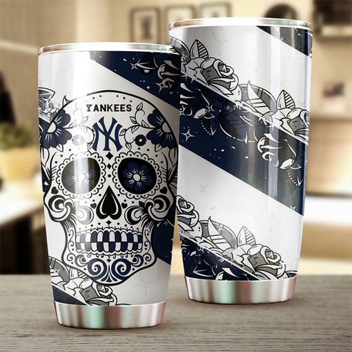 New York Yankees Skull Graphics Personalized Tumbler - Sports Tumbler 20oz