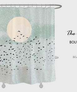 Night Moon and Bird Luxury Shower Curtain, Elegant Oil Painting Extra Thick Curtain with Hooks