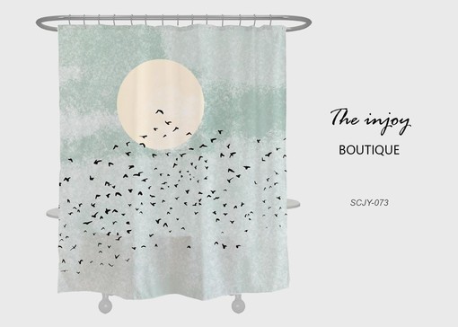 Night Moon and Bird Luxury Shower Curtain, Elegant Oil Painting Extra Thick Curtain with Hooks