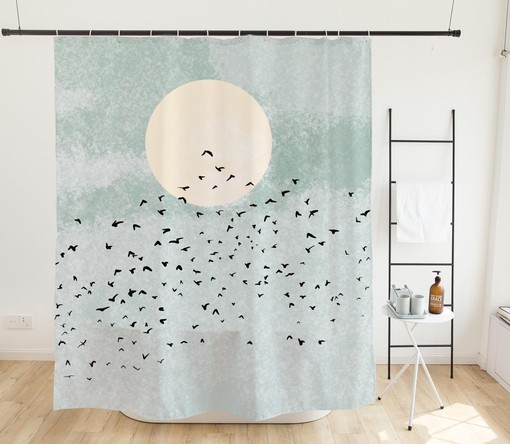 Night Moon and Bird Luxury Shower Curtain, Elegant Oil Painting Extra Thick Curtain with Hooks - Image 3