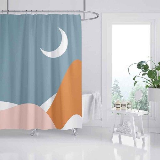 Night and Moon Shower Curtain, Desert and Abstract Waterproof Bath Decor with Hooks in Custom Sizes - Image 2