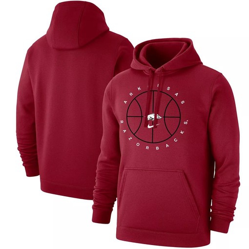 Nike Cardinal Arkansas Razorbacks Basketball Icon Club Fleece Pullover Hoodie for Men with Sports Quotes