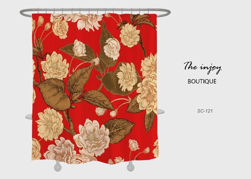 Noble Retro Red Flowers Shower Curtain, Customizable Waterproof Bathroom Decor, Botanical Bath Accessory