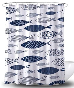 Nordic Fish Scandinavian Shower Curtain | Underwater Ocean Blue Bath Decor