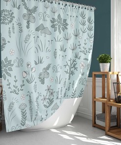 Nordic Forest Floral Shower Curtain | Botanical Foliage and Leaves | Home Bath Decor | Nature-Themed Bathroom Curtain