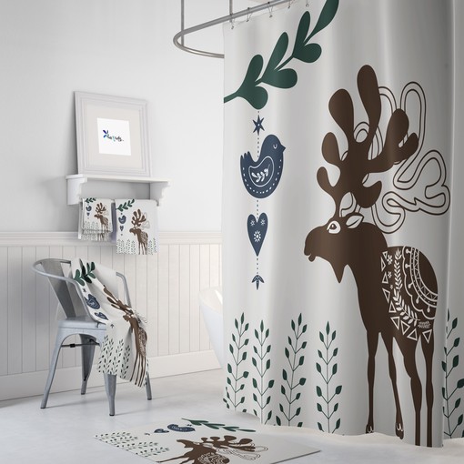 Nordic Moose Shower Curtain with Woodland Bathroom Decor for Cozy Additions