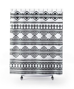 Nordic Style Bathroom Decor with Black and White Line Art Boho Bath Curtain