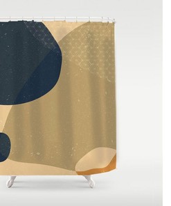 Nordic Style Color Block Shower Curtain - Abstract Art Partitian Curtains in Green and Navy Blue