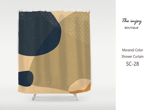 Nordic Style Color Block Shower Curtain - Abstract Art Partitian Curtains in Green and Navy Blue