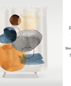 Nordic Style Minimalism Color Block Shower Curtain, Abstract Art for Bathroom in Waterproof Washable Curtain
