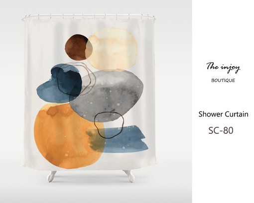 Nordic Style Minimalism Color Block Shower Curtain, Abstract Art for Bathroom in Waterproof Washable Curtain